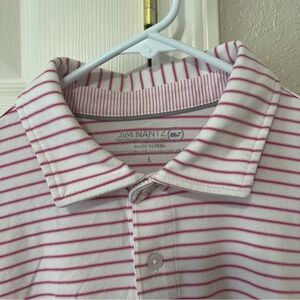 Jim Nantz by Vineyard Vines Pink Striped Polo Shirt - Large
